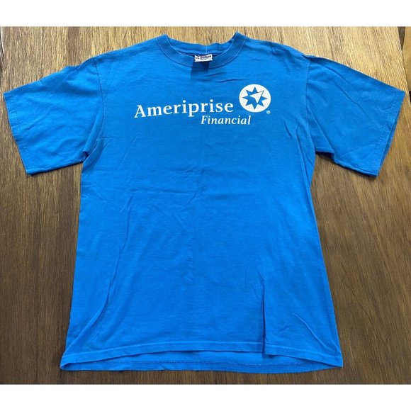 Vintage Jensen Apparel Ameriprise Financial Blue Graphic Crew Neck Tee Medium - Picture 1 of 5